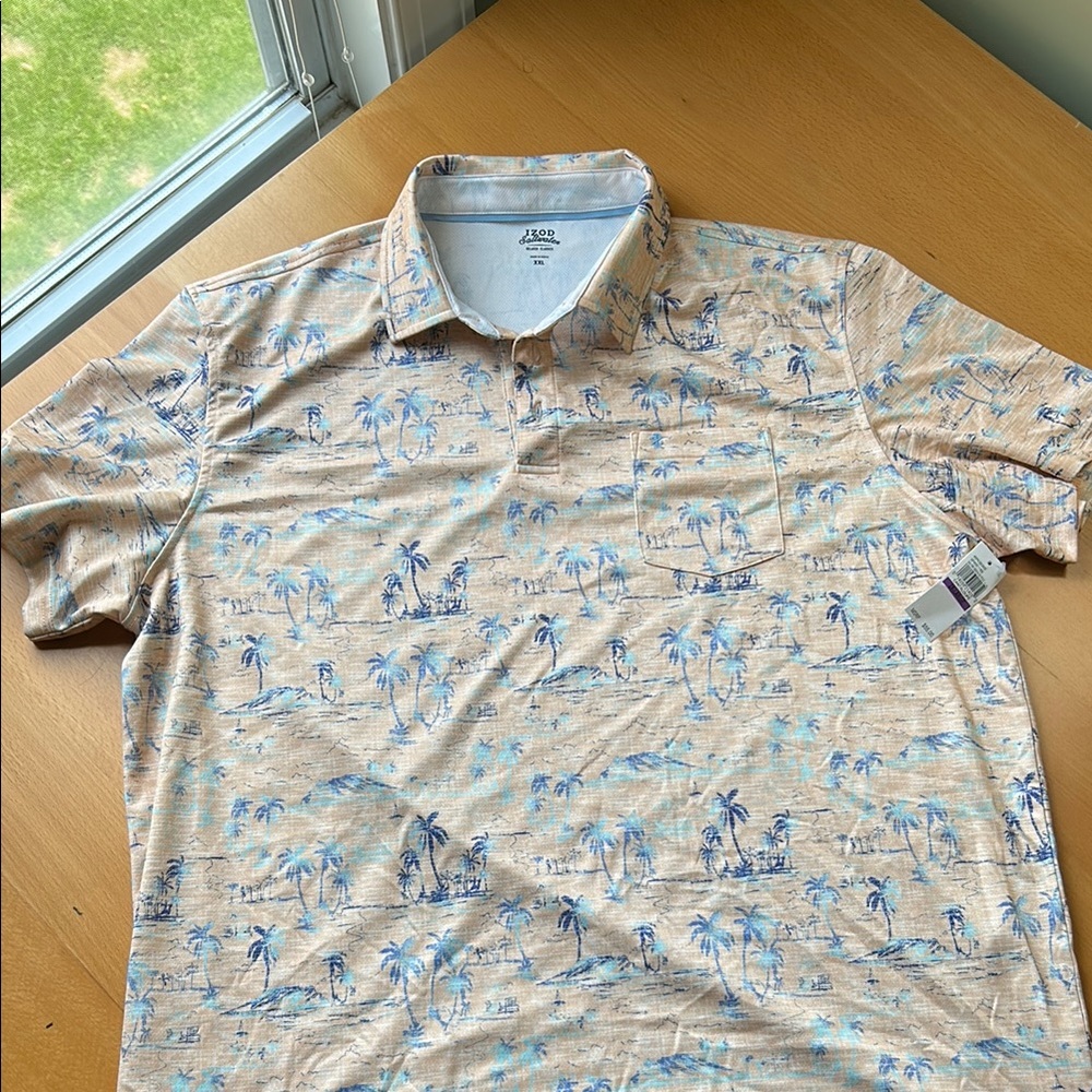 Izod Tan and Blue Polo Shirt with Classic Collar